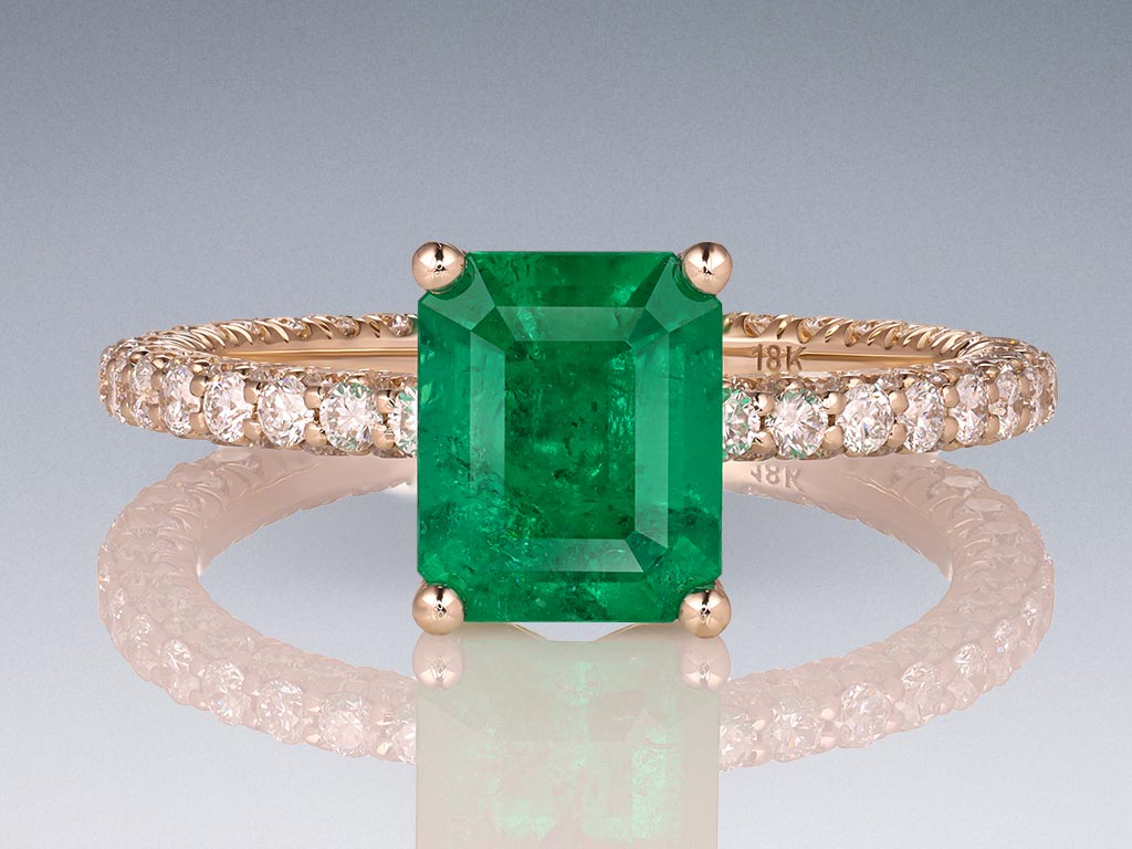 Ring with emerald color Vivid Muzo 1.62 carats in 18k yellow gold Image №1