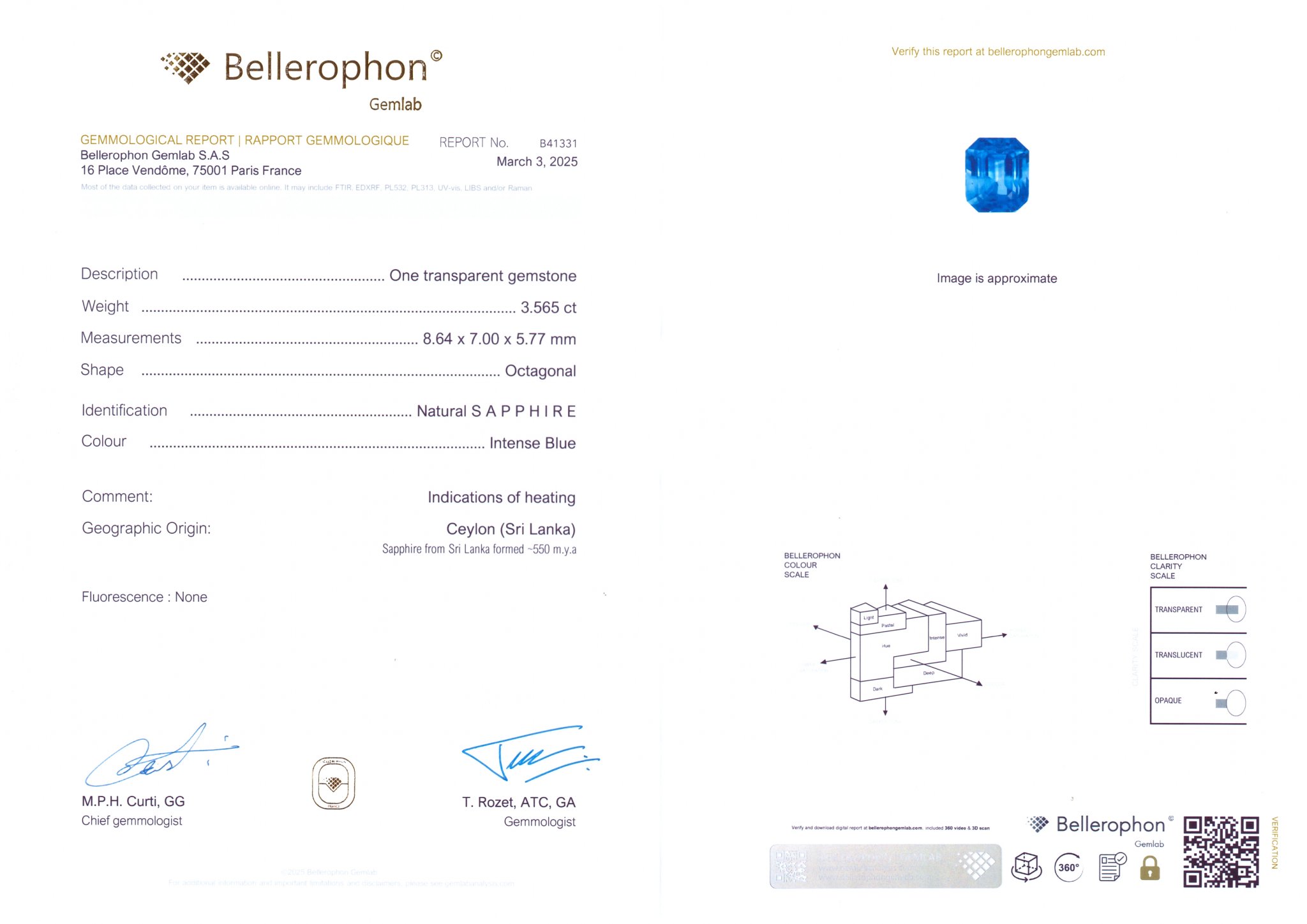 Saphir bleu intense taille octogone 3,56 ct, Sri Lanka Image №6