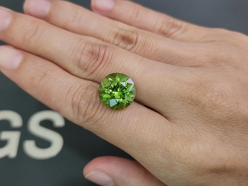 Green peridot round cut 9.23 carats, Pakistan Image №2