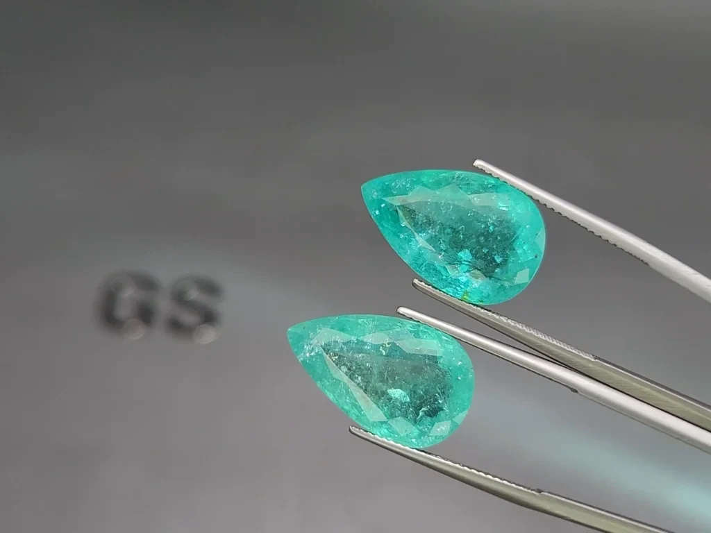 Pair of Paraiba tourmalines Neon Greenish Blue pear cut 29.52 carats, Mozambique Image №3