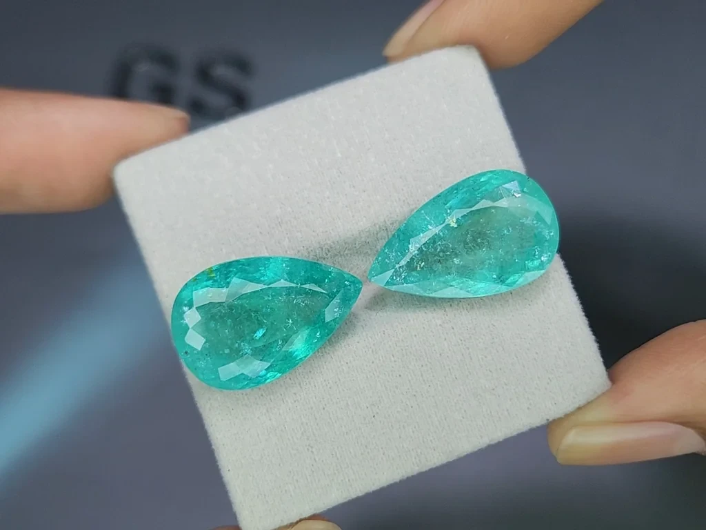 Pair of Paraiba tourmalines Neon Greenish Blue pear cut 29.52 carats, Mozambique Image №4