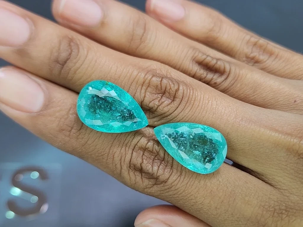 Pair of Paraiba tourmalines Neon Greenish Blue pear cut 29.52 carats, Mozambique Image №2