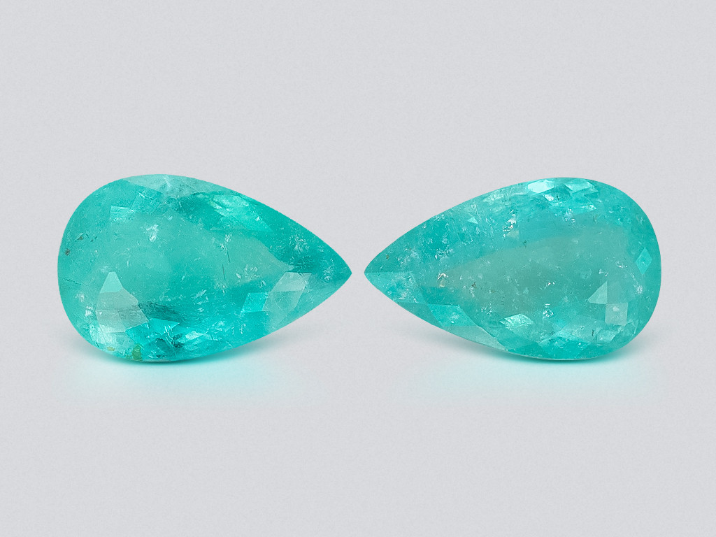 Pair of Paraiba tourmalines Neon Greenish Blue pear cut 29.52 carats, Mozambique Image №1