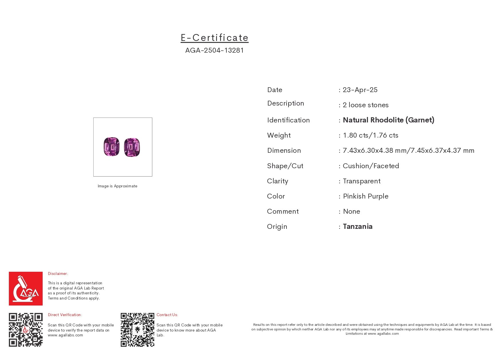 Pair of rhodolite garnets cushion cut 3.56 carats, Tanzania Image №5