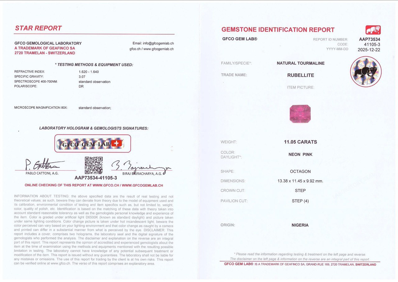 Tourmaline rubellite rose vif, taille octogonale 11,05 carats, Nigéria Image №6