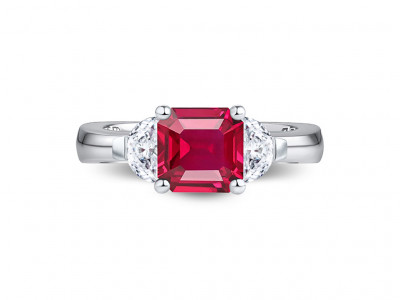 Ring with 2.02 carat pigeon's blood ruby and diamonds in 18K white gold photo