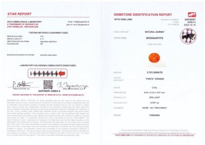 Certificate Heller Spessartin in Fanta-Farbe, ovaler Schliff, 3,75 Karat, Tansania