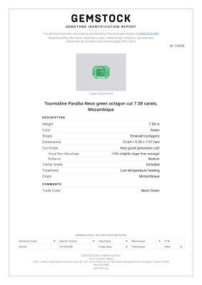 Certificate Paraíba-turmalin Neongrün im oktagon-schliff 7,58 karat, Mosambik