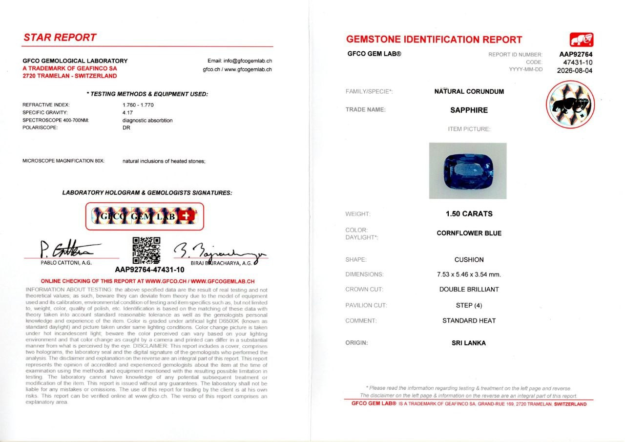 Saphir Cornflower Blue im kissen-schliff 1,50 karat, Sri Lanka Image №6