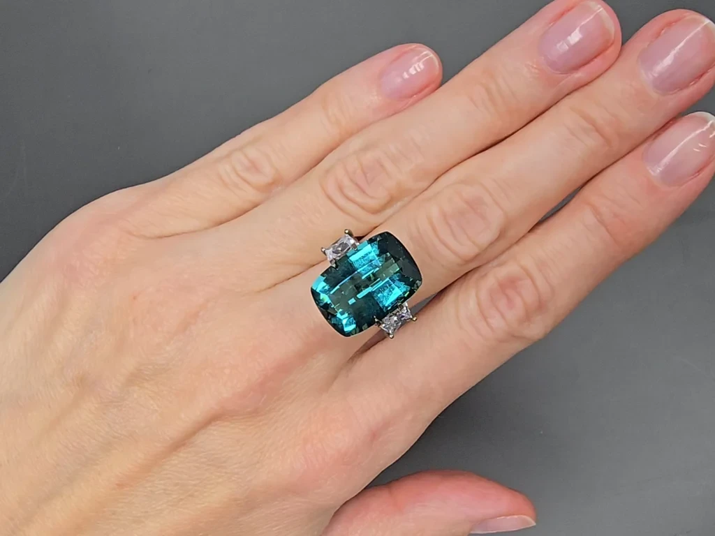 Large vivid Lagoon tourmaline cushion cut 15.94 carats, Namibia Image №5