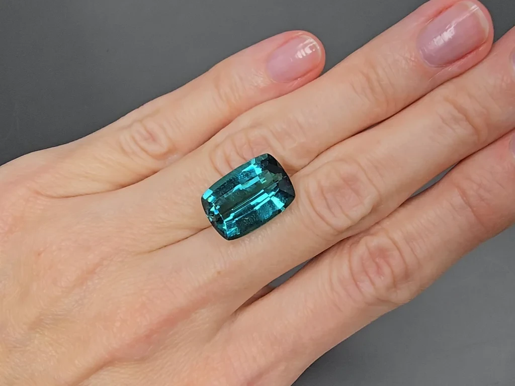Large vivid Lagoon tourmaline cushion cut 15.94 carats, Namibia Image №2