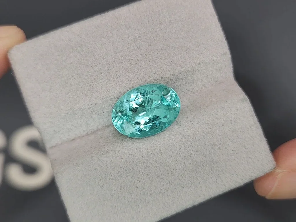 Turmalina Paraiba azul verdoso neón talla ovalada 5,51 quilates, Mozambique Image №4