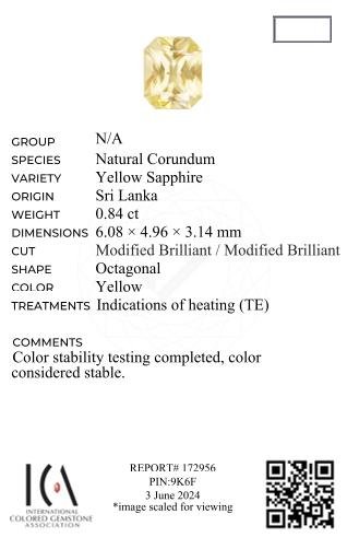 Zafiro amarillo (Pastel Yellow) talla radiante 0,84 quilates, Sri Lanka Image №6