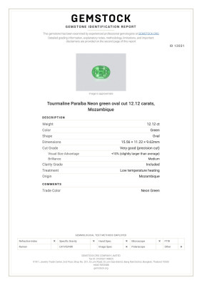 Certificate Paraíba-turmalin Neongrün im ovalen schliff 12,12 karat, Mosambik 