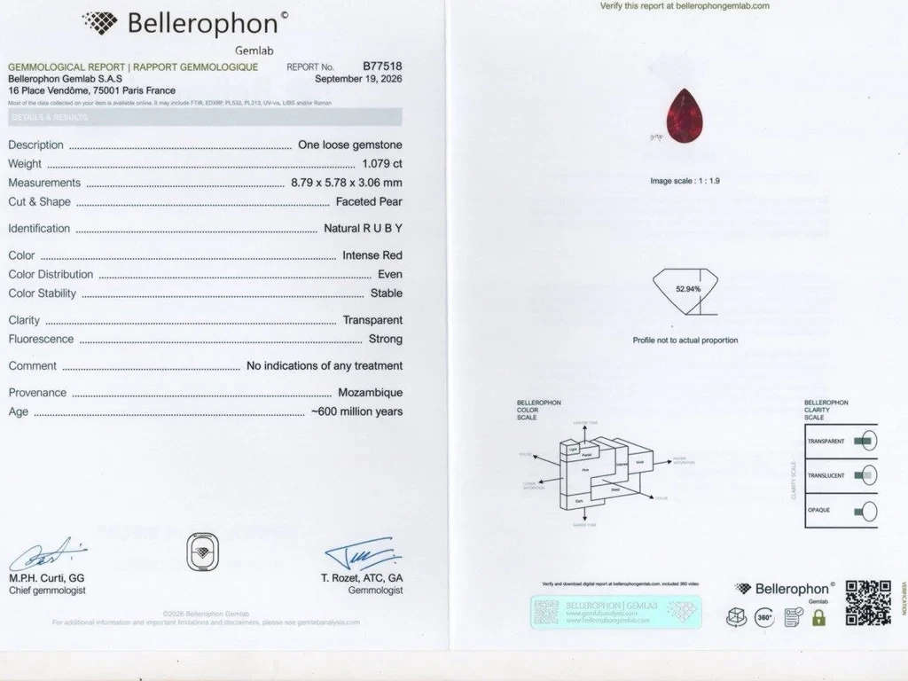 Unbehandelter Rubin Intense Red im birnen schliff 1,08 karat, Mosambik Image №6