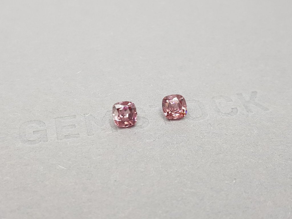 Pair of baby pink cushion cut zircons 1.60 ct Image №2