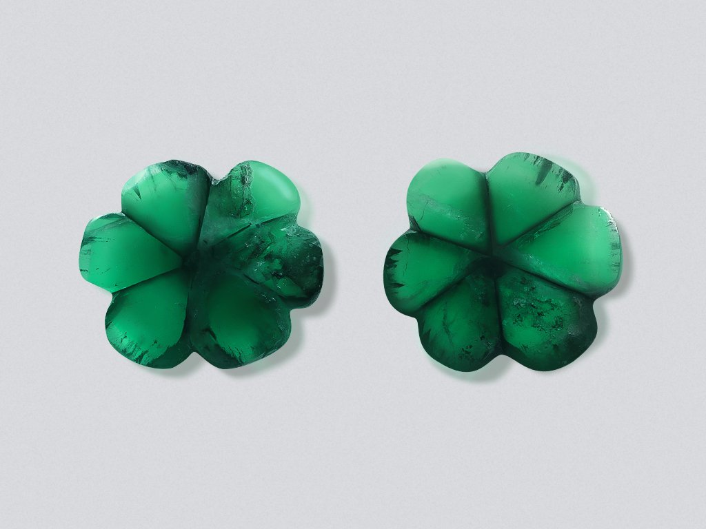 Paar leuchtend grüne trapiche smaragde im fancy cut 25,56 carats, Kolumbien Image №1