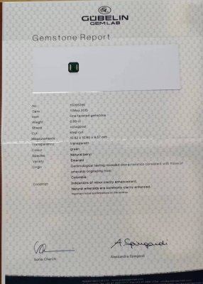 Certificate Vivid Green Colombian Emerald 5.95 ct, Gubelin