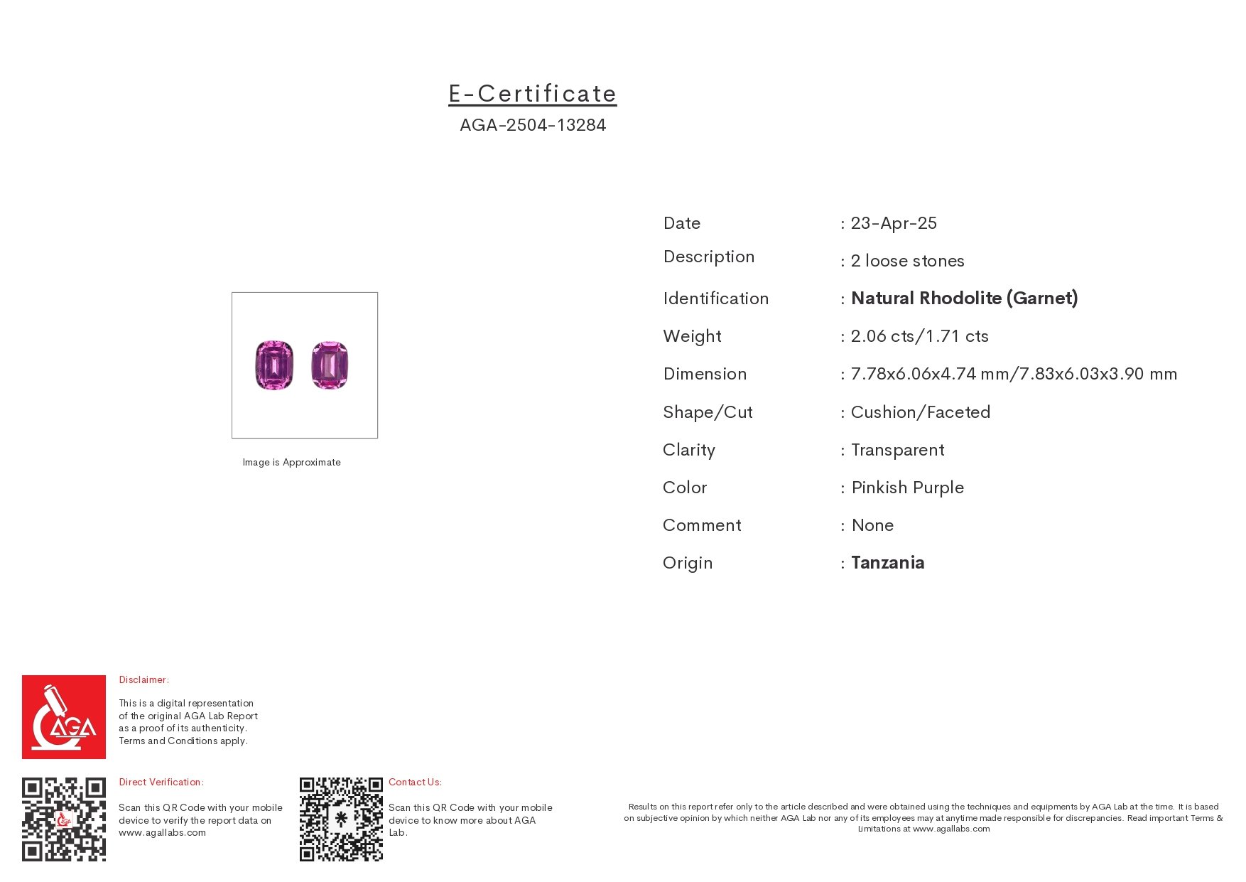 Pair of rhodolite garnets cushion cut 3.77 carats, Tanzania Image №5