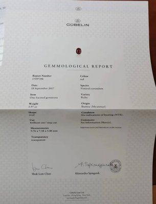 Certificate Rubis sang de pigeon taille ovale non chauffé 3,98 ct, Birmanie