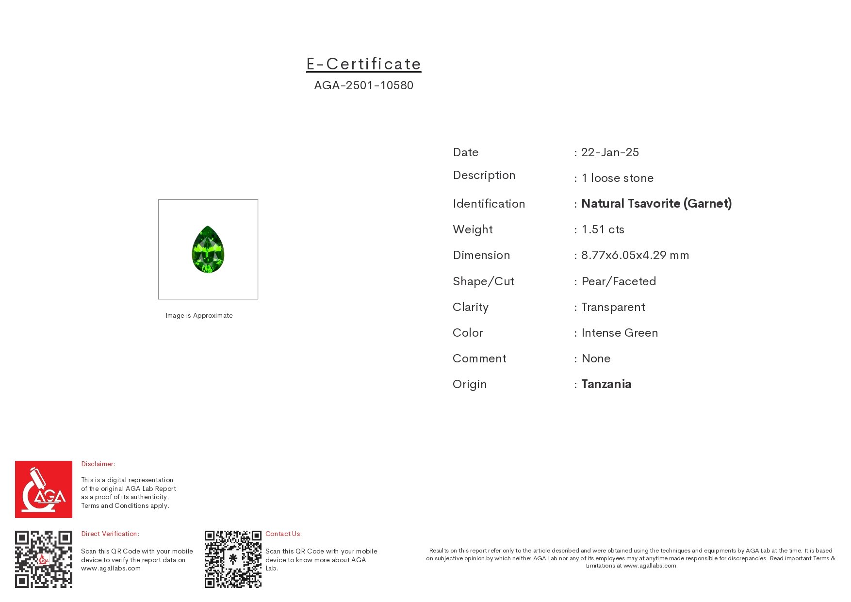 Granate tsavorita verde intenso talla pera 1,51 quilates, Tanzania  Image №6