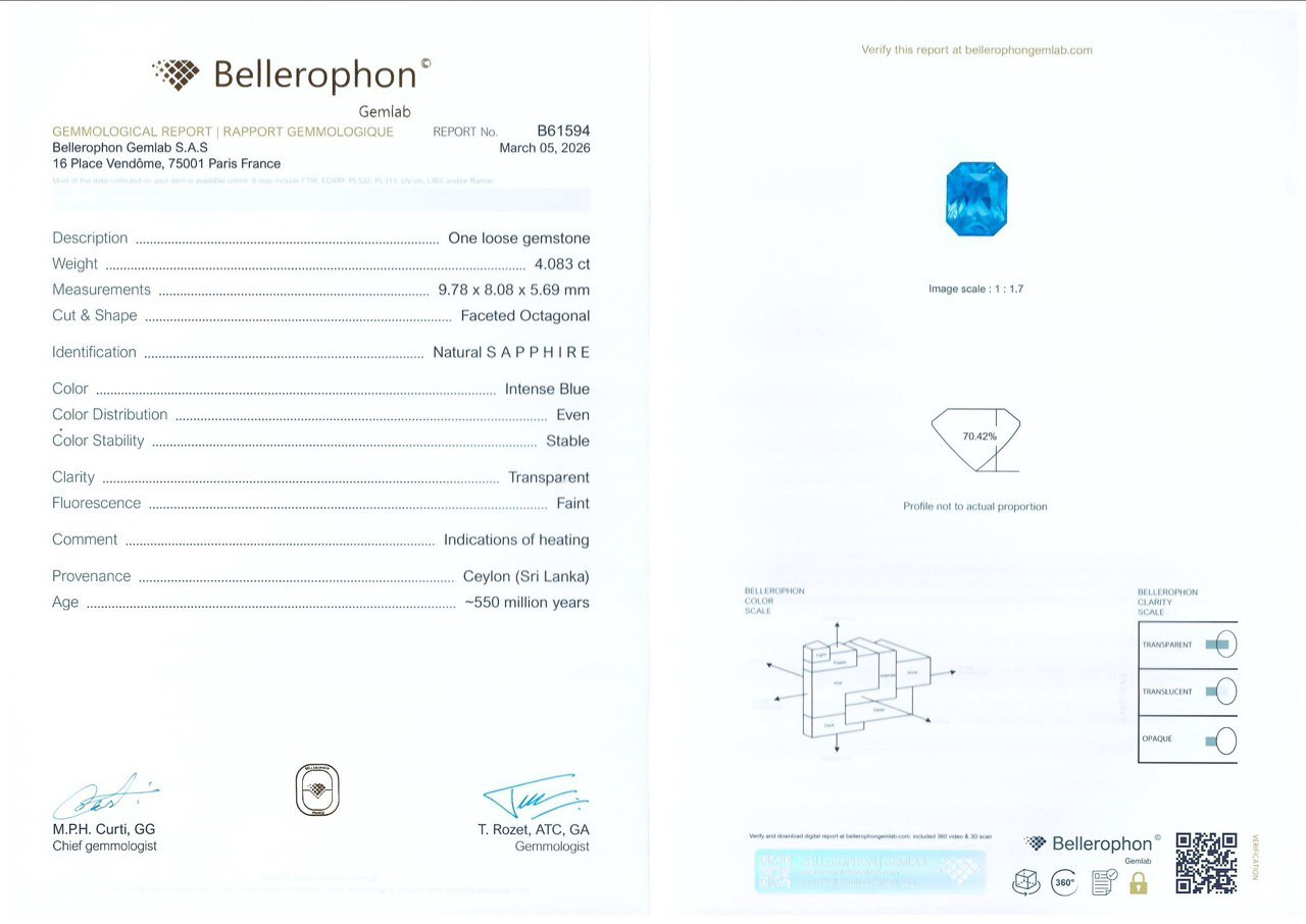 Saphir bleu taille radiant de 4,08 carats, Sri Lanka Image №6