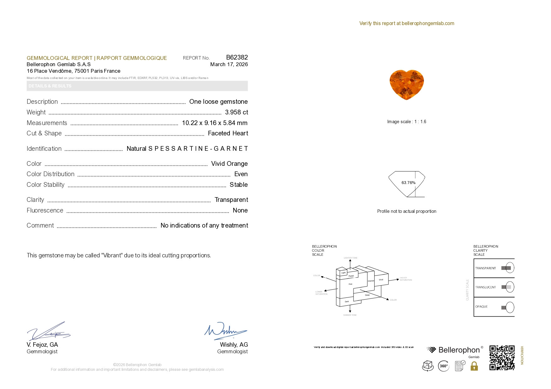 Spessartine orange vif aux proportions parfaites taille en cœur 3,96 carats, Nigeria  Image №6