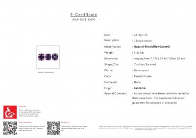 Certificate Satz rhodolith-granate im kissenschliff 5,32 karat, Tansania