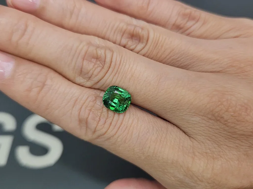Granate tsavorita de corte cojín verde neón de 3,01 carats, de Tanzania Image №2