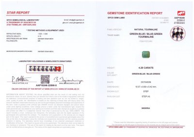 Certificate Polychrome indicolite in octagon cut 4.29 ct, Nigeria
