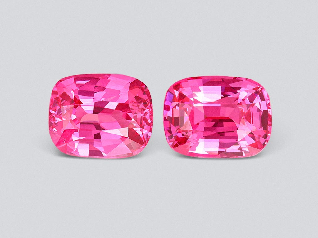 Pair of vibrant pink Mahenge spinels in cushion cut 4.12 carats, Tanzania Image №1