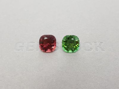 Pair of red and green tourmalines 7.27 ct photo