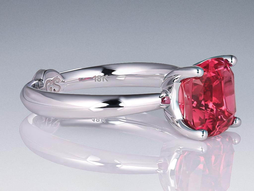 Ring with rich pink rubellite 2.95 carats in 18-carat white gold Image №2