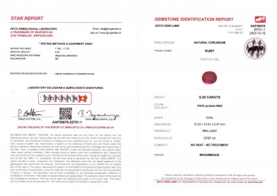 Certificate Rubis investissement non chauffé du Mozambique, 6,20 carats, Sang de Pigeon, GRS