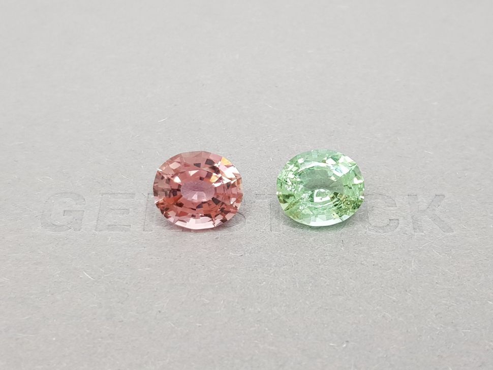 Contrasting pair of mint and pink tourmalines 7.40 ct Image №1