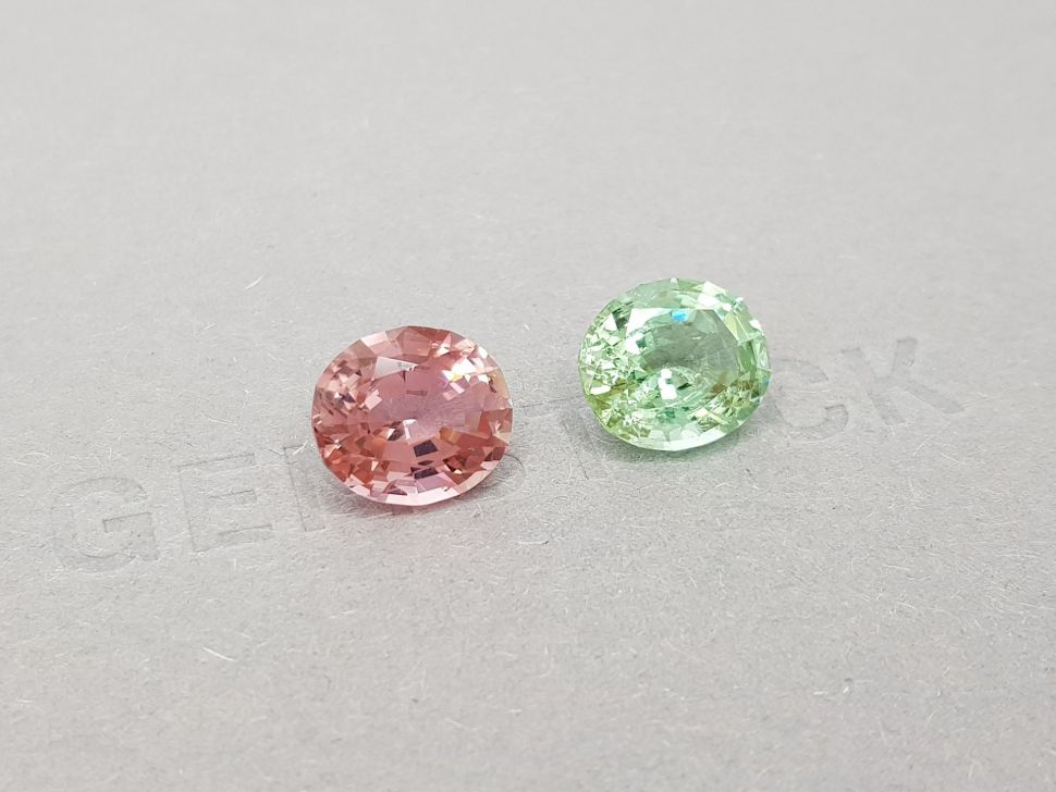 Contrasting pair of mint and pink tourmalines 7.40 ct Image №2