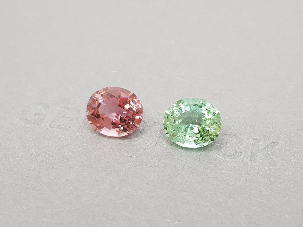 Contrasting pair of mint and pink tourmalines 7.40 ct Image №3