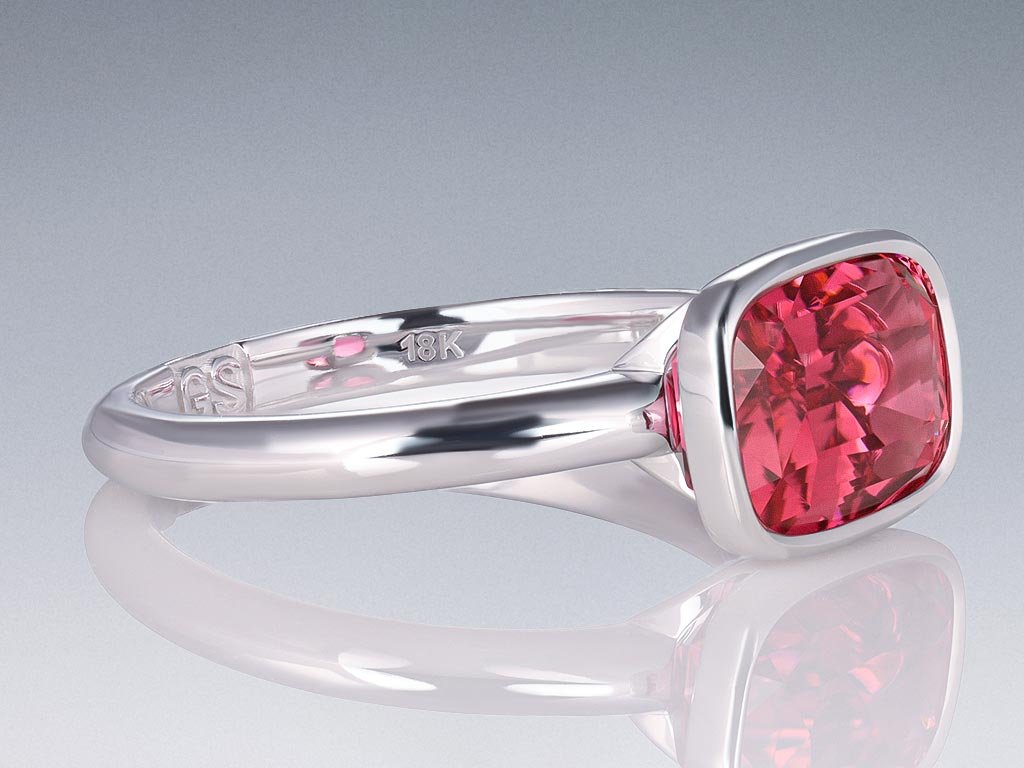 Ring with pink rubellite 3.55 carats in 18-carat white gold Image №2