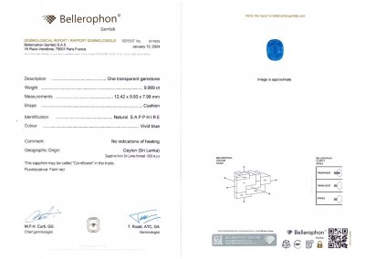 Certificate Saphir bleu bleuet taille coussin non chauffé 9,07 carats, Sri Lanka