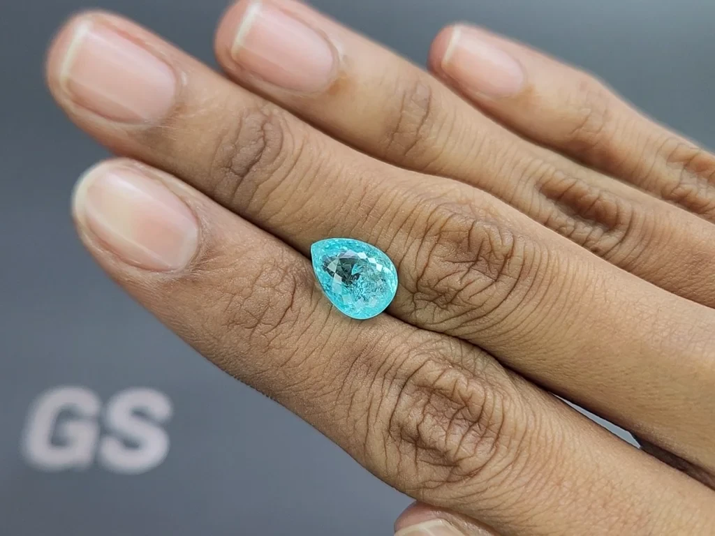 Tourmaline Paraiba bleu néon de 3,90 carats, taille poire, Mozambique Image №2