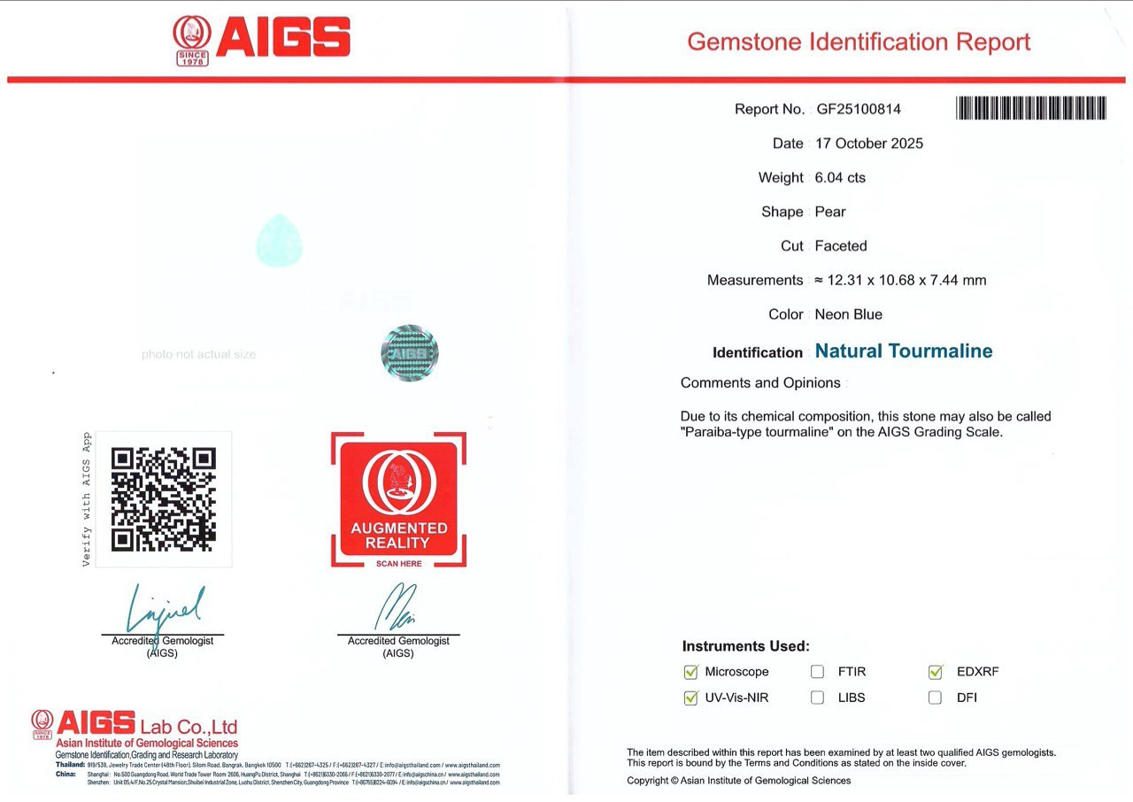 Neon blue Paraiba tourmaline pear cut 6.04 carats, Africa Image №6