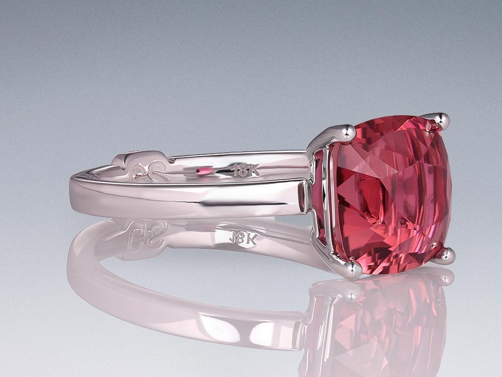 Ring with pink-orange rubellite 3.37 carats in 18K white gold Image №2