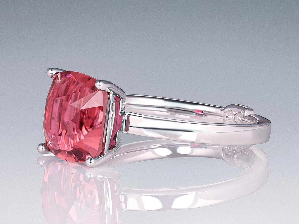 Ring with pink-orange rubellite 3.37 carats in 18K white gold Image №3