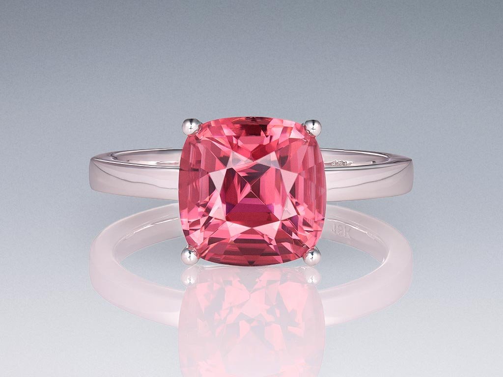 Ring with pink-orange rubellite 3.37 carats in 18K white gold Image №1
