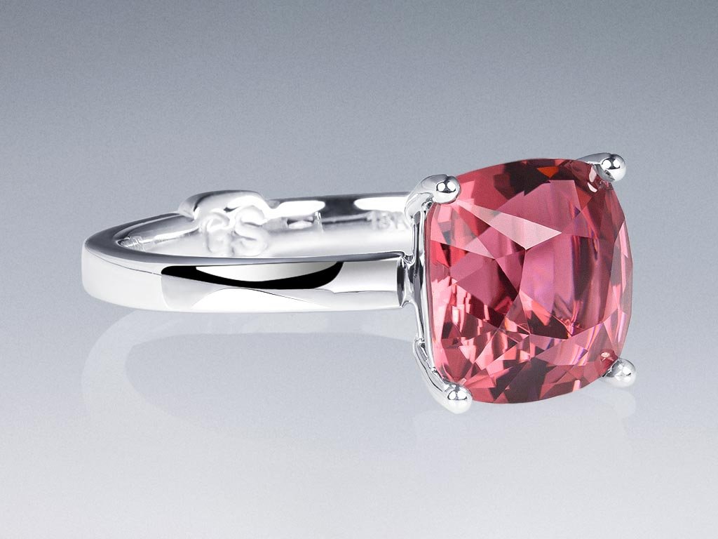 Bague avec rubellite rose-orange 3,37 carats en or blanc 18 carats Image №2