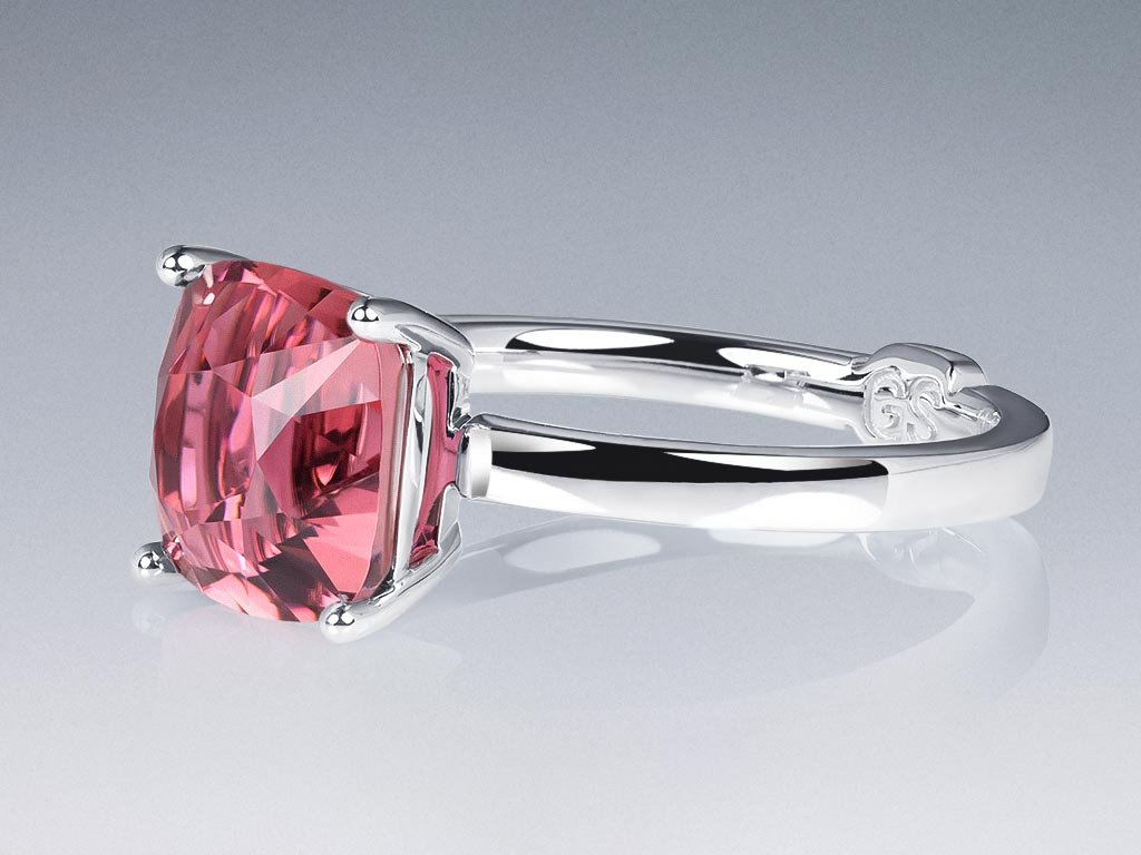 Bague avec rubellite rose-orange 3,37 carats en or blanc 18 carats Image №3