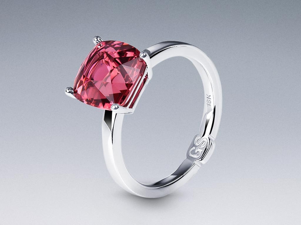 Ring mit rosa-orangefarbenem Rubellit 3,37 Karat in 18 Karat Weißgold Image №4