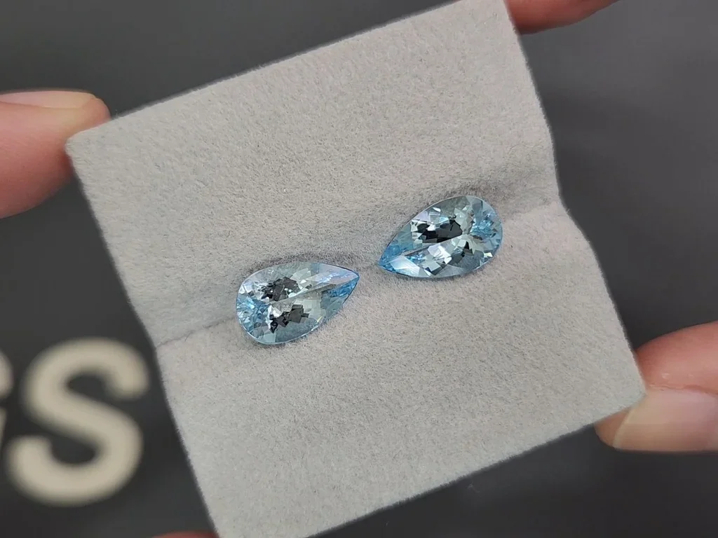 Par de aguamarinas talla pera de 4,04 ct, Madagascar  Image №4