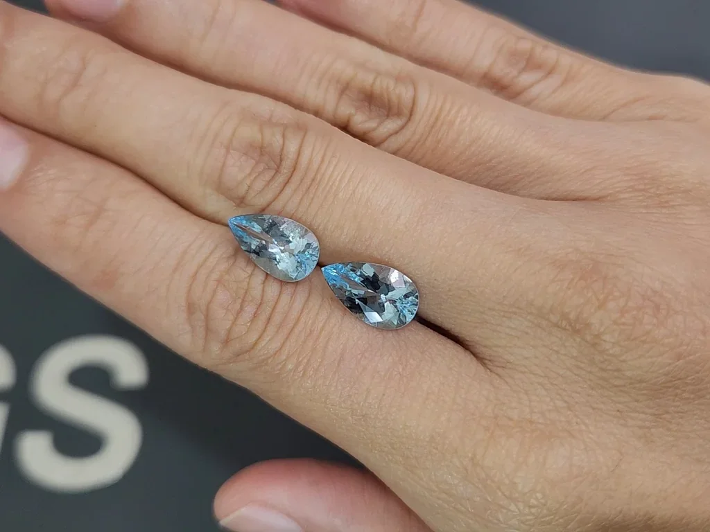 Par de aguamarinas talla pera de 4,04 ct, Madagascar  Image №2