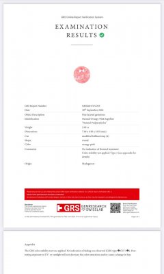 Certificate Saphir Padparadscha orange-rose non chauffé, taille ronde, 2,02 carats, Sri Lanka